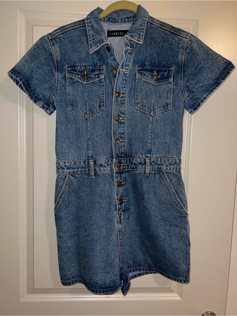 Lioness Short-Sleeve Blue Denim Romper